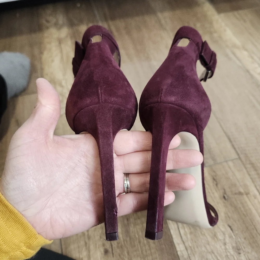Stuart Weitzman Women's Burgundy Suede Nudistcurve Heels G 260502-7 open toe 8.5 - Picture 10 of 17